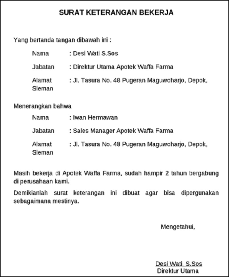 Contoh Surat Sk Kerja