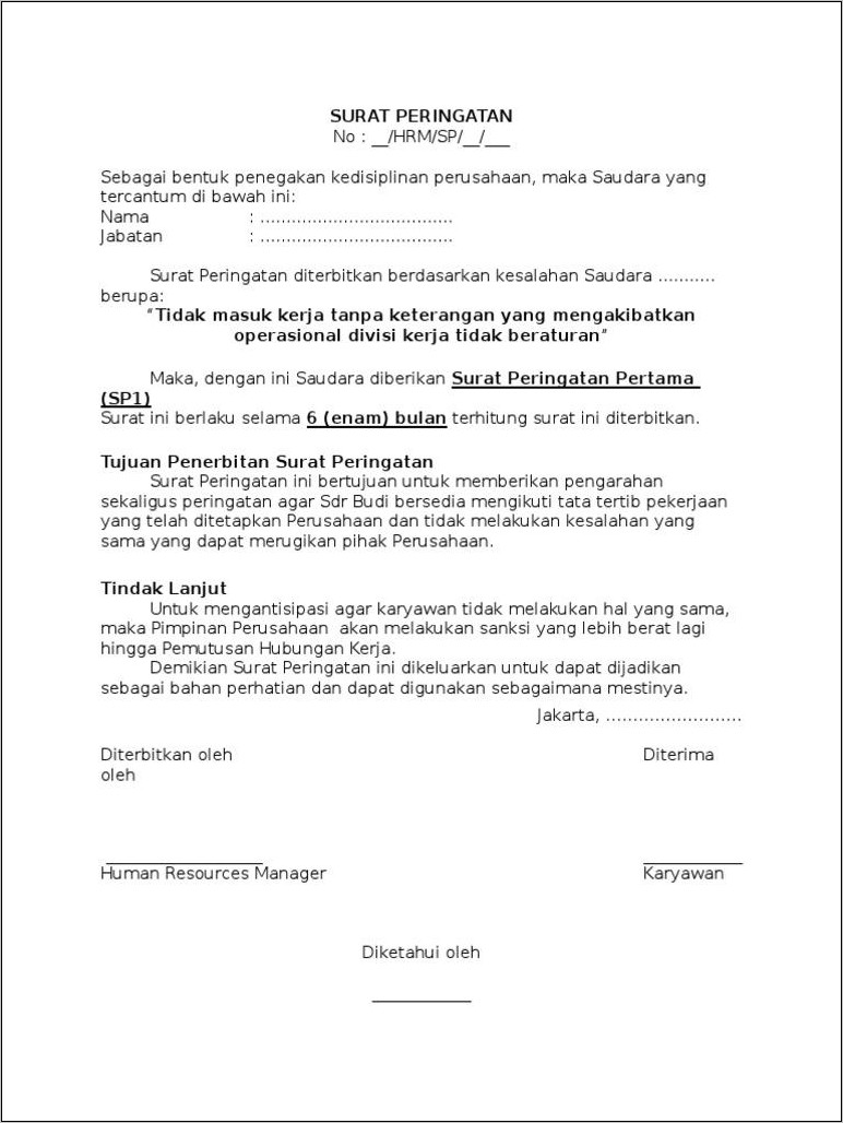 Contoh Surat Sp Kerja