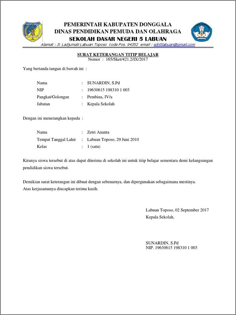 Contoh Surat Titipan Kerja Pns