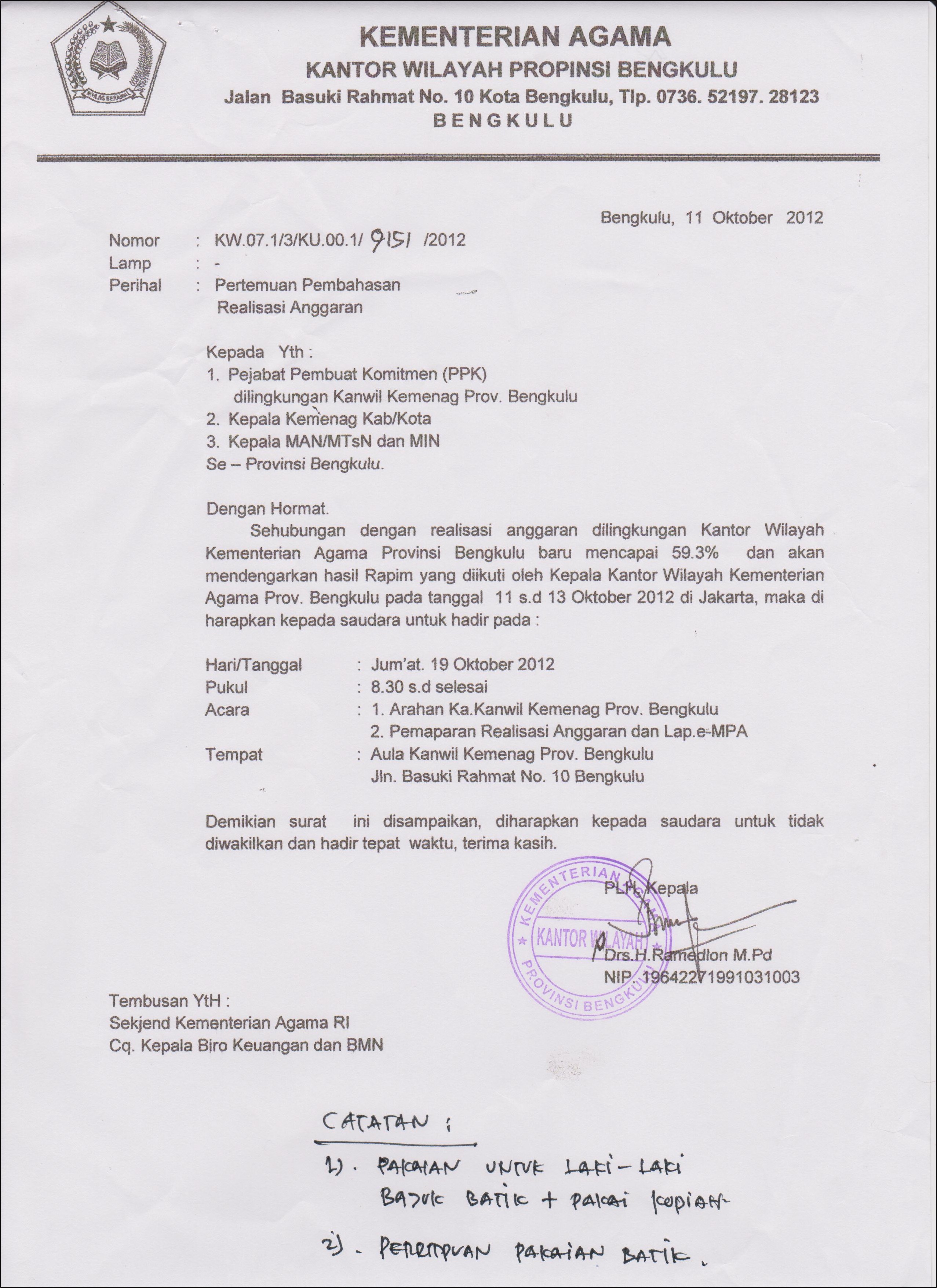 Contoh Surat Undangan Rapat Kerja Keagamaan