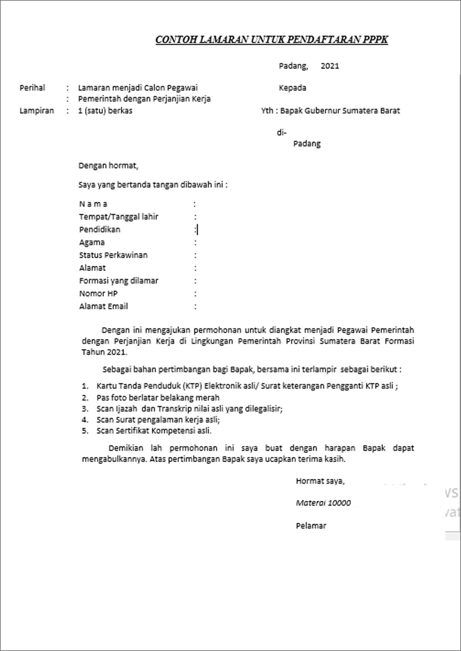 Contoh Surat Untuk Surat Lamaran Cpns Pemerintah Kabupaten Serang