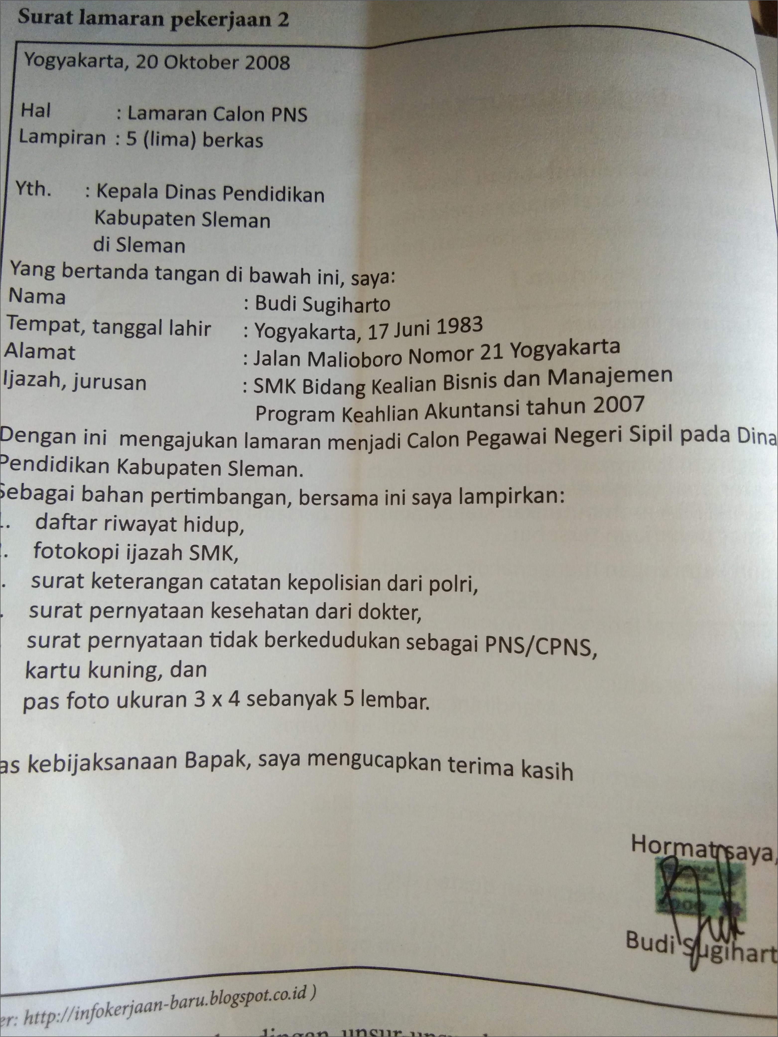 Contoh Susunan Dan Letak Penulisan Surat Lamaran Pekerjaan Bank Bni