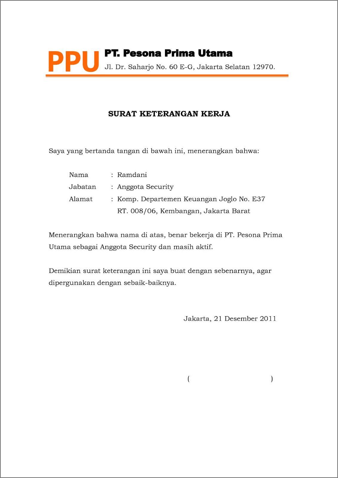 Contoh Tidak Nenerima Surat Keterangan Kerja Terakhir