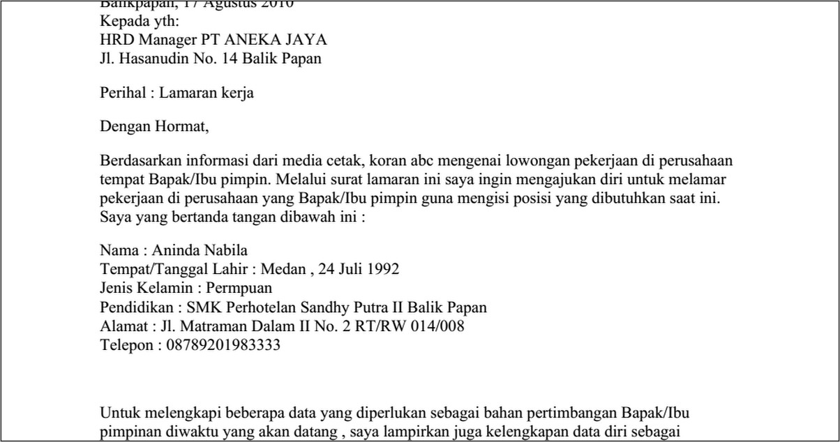 Doc Contoh Surat Lamaran Ke Media