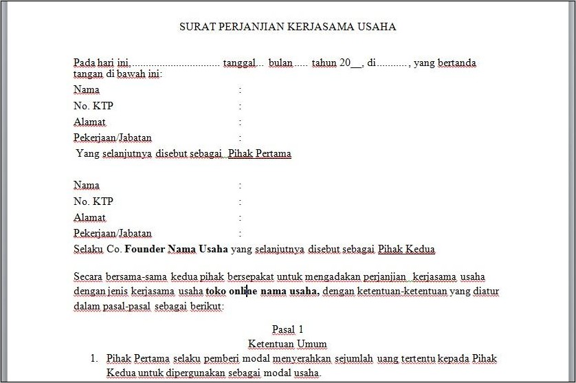 Doc Contoh Surat Perjanjian Kerja