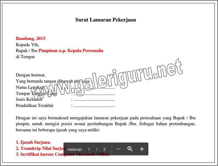 Download Contoh Surat Lamaran Pelaksana Pemula Pemeriksa Keimigrasian Pdf