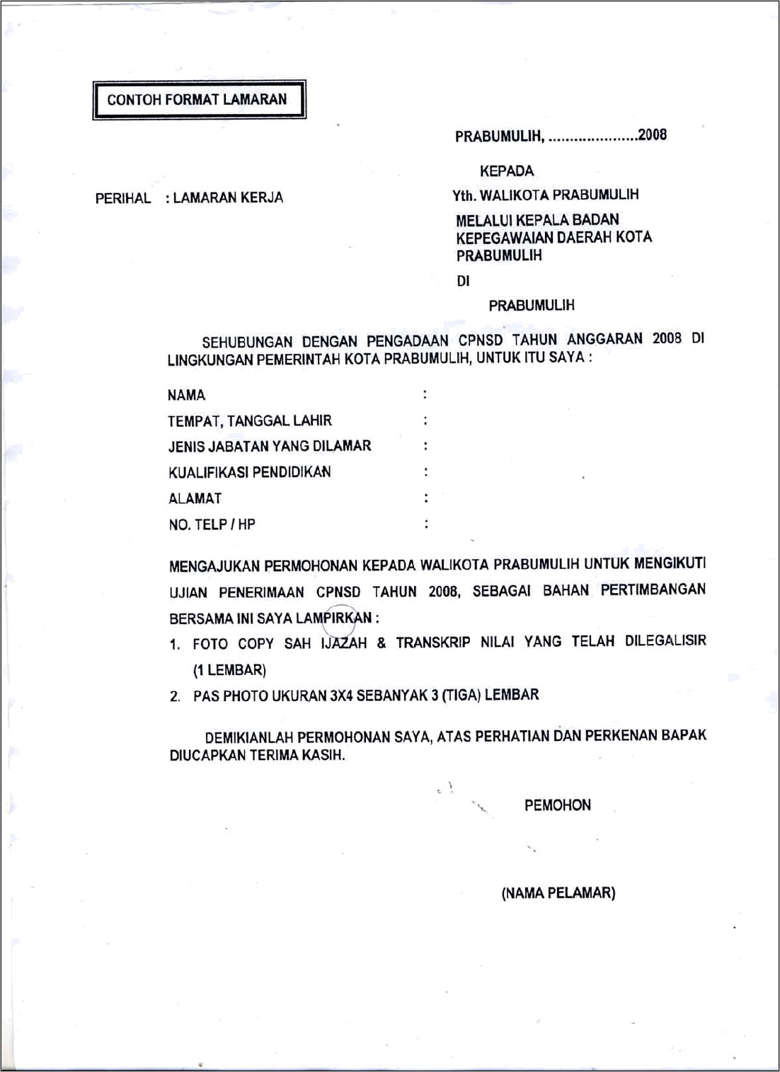 Infokyai Contoh Surat Lamaran Kerja