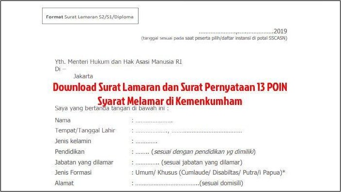 Surat Contoh Pelamaran Cpns Kemenhunkam