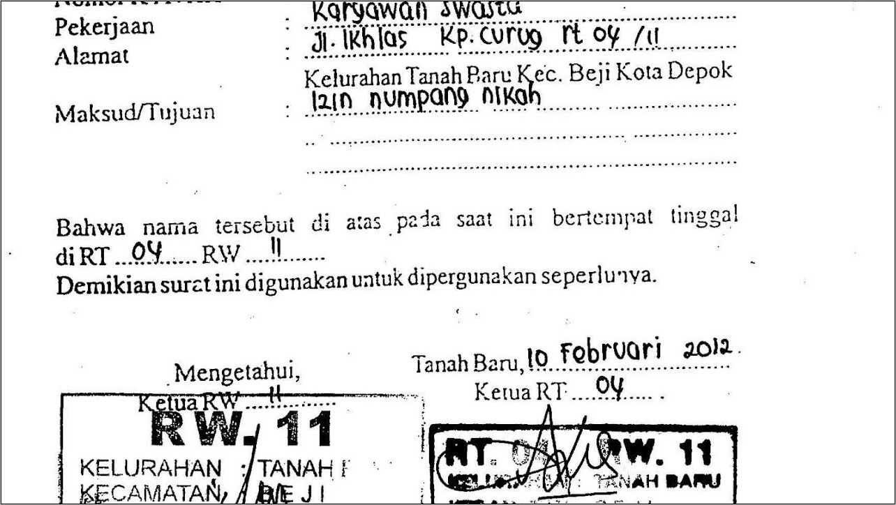 Surat Izin Tidak Masuk Kerja Contoh