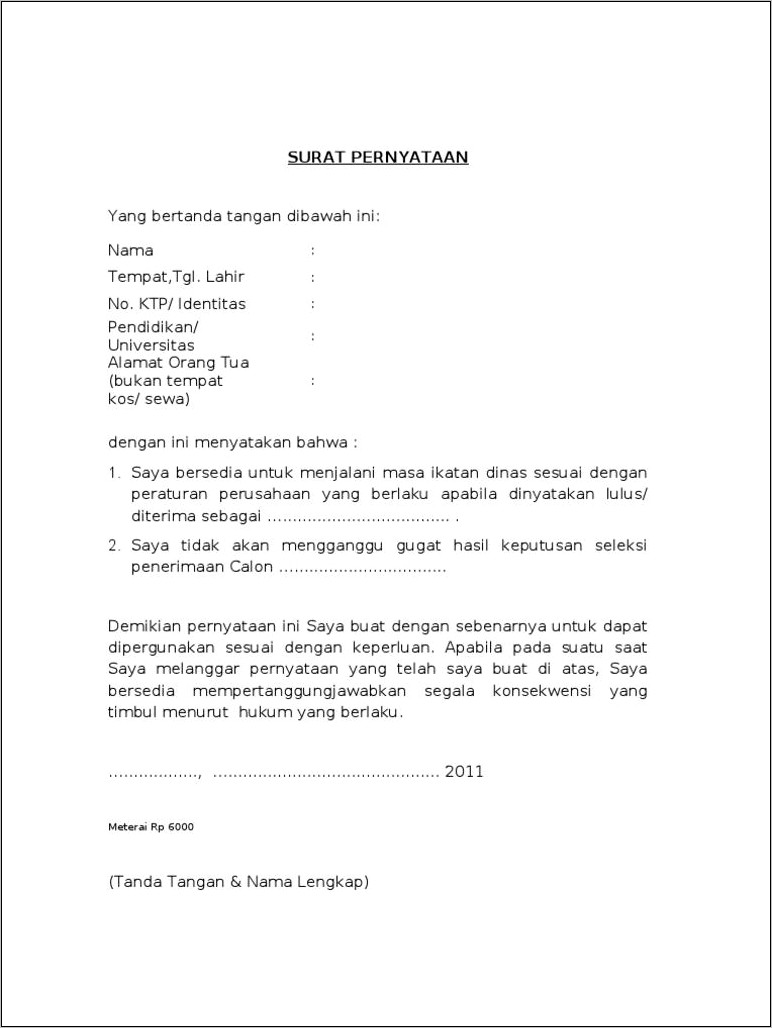 Contoh Dinas Surat Keterangan