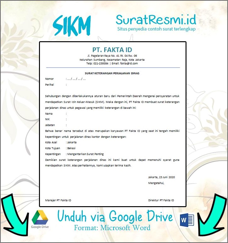 Contoh Format Surat Keterangan Dinas