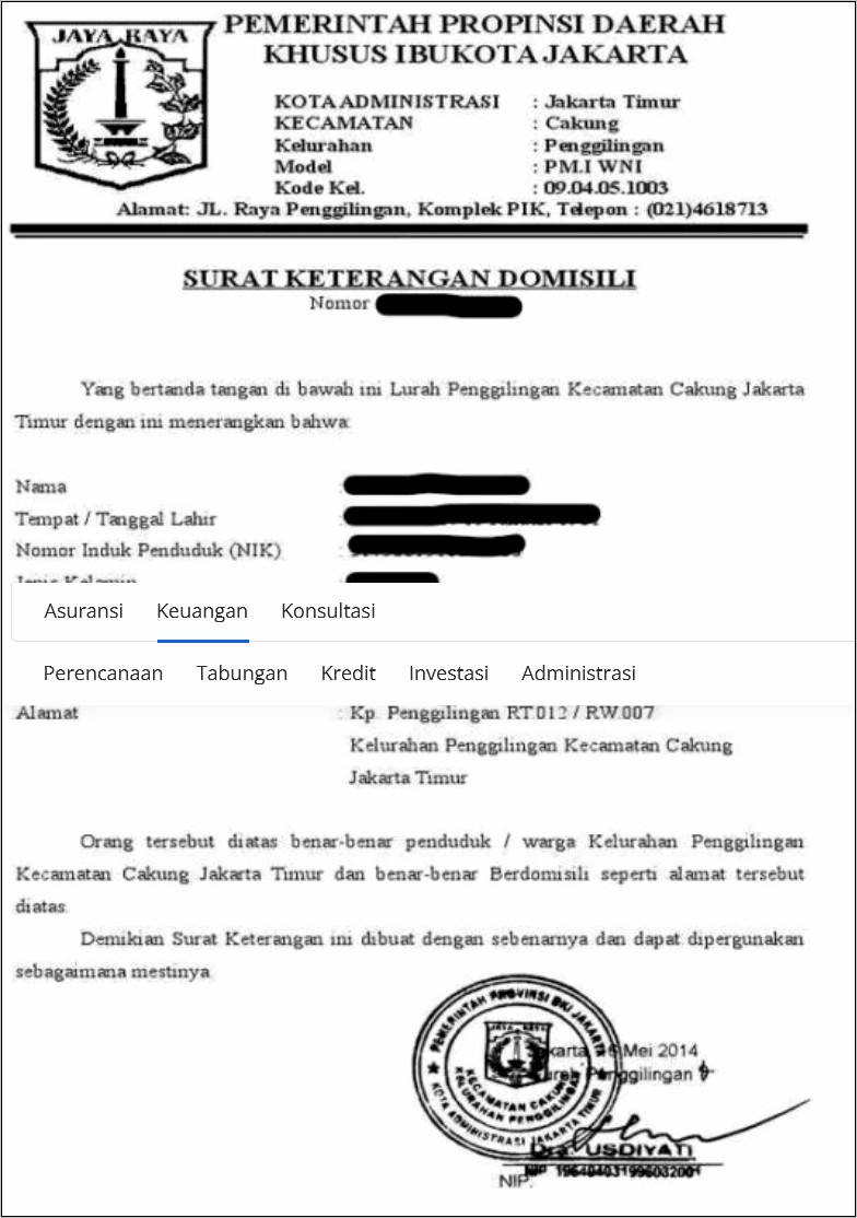 Contoh Format Surat Keterangan Domisili