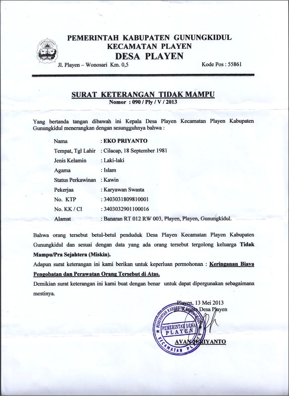 Contoh Format Surat Keterangan Miskin Kota Medan Sumatera Utara