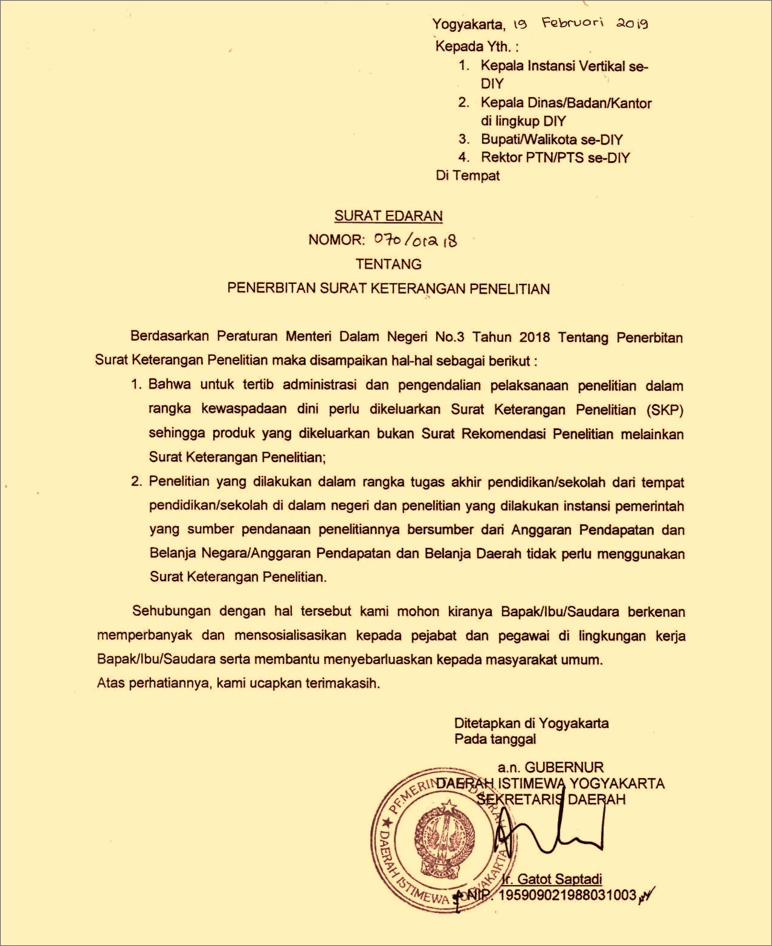 Contoh Format Surat Pengantar Keterangan Penelitian