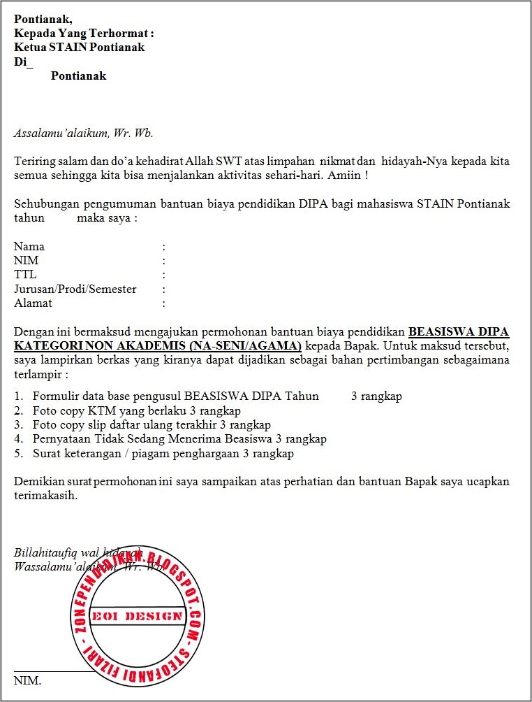 Contoh Format Surat Permohonan Gnota