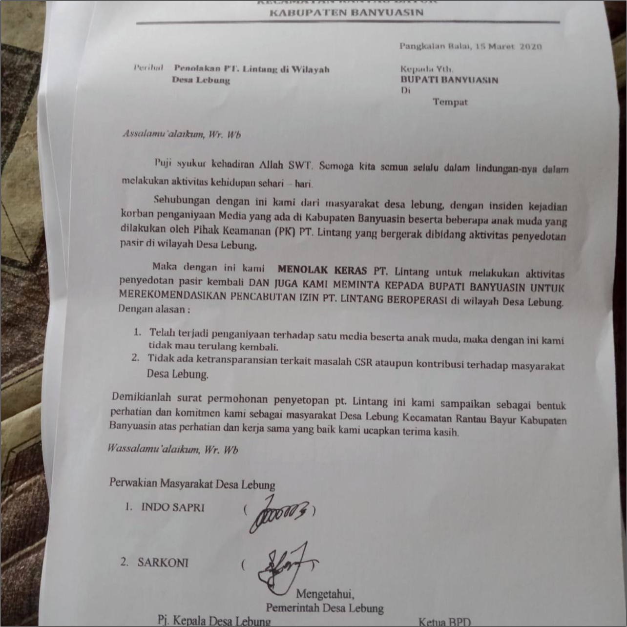 Contoh Format Surat Permohonan Pembekuan Kegiatan