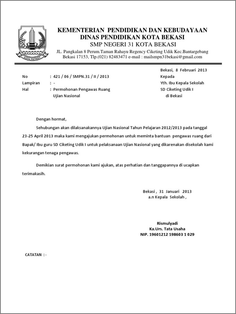 Contoh Format Surat Permohonan Sembayangan