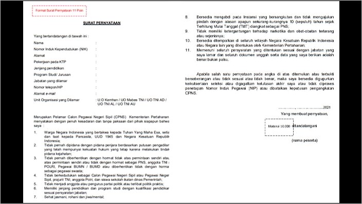 Contoh Format Surat Pernyataan Tidak Menuntut Jabatan Pns Kementerian