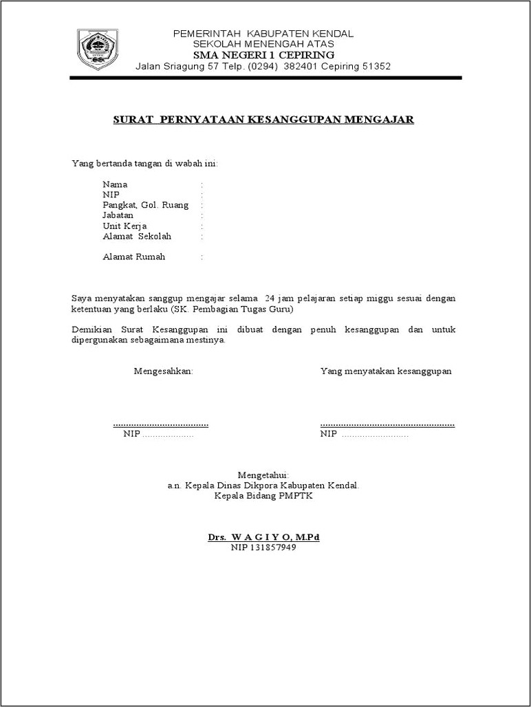 Contoh Keterangan Surat Sanggup