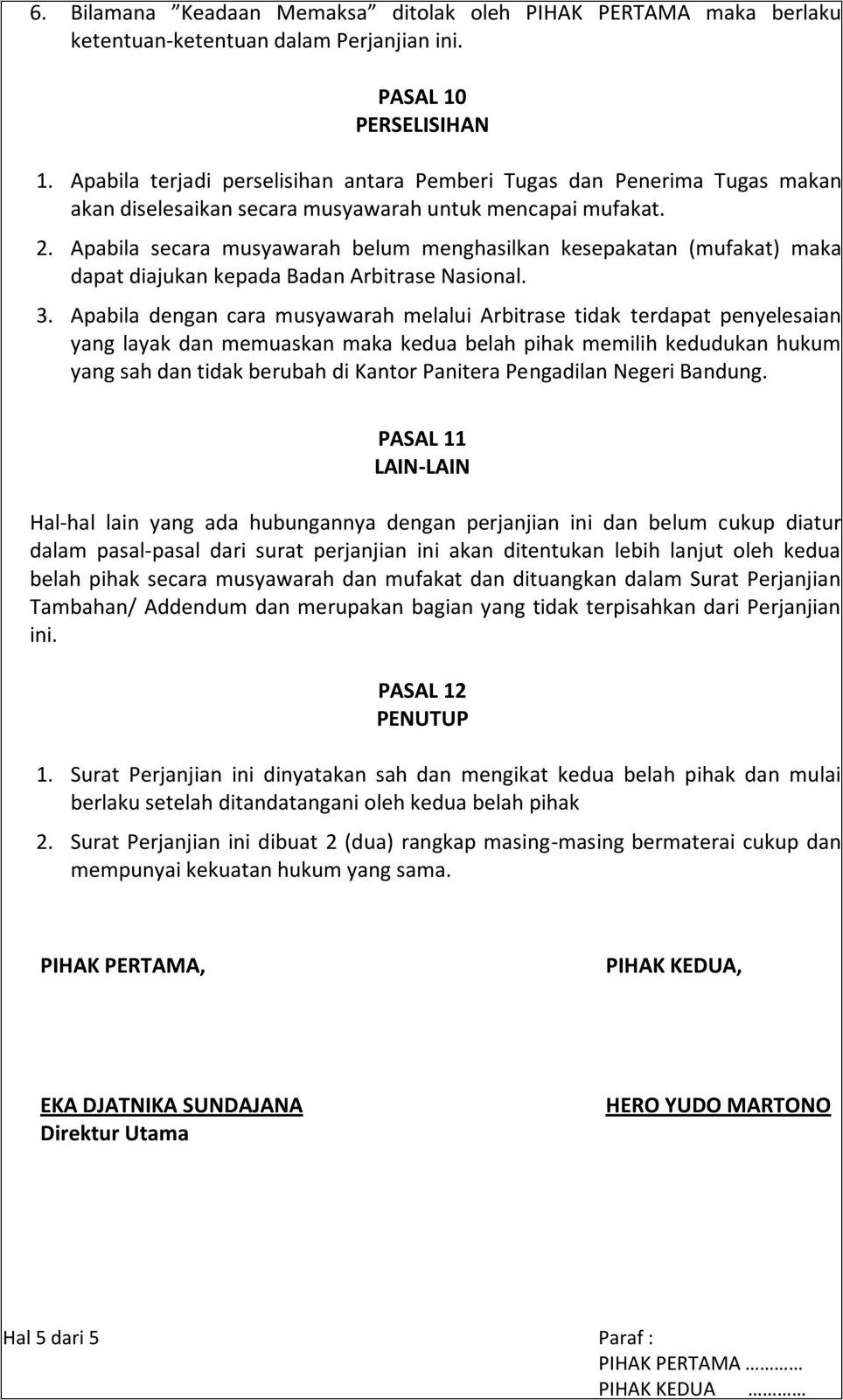 Contoh Sahnya Surat Perjanjian