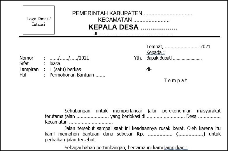 Contoh Surat Dinas Resmi Permohonan Bantuan