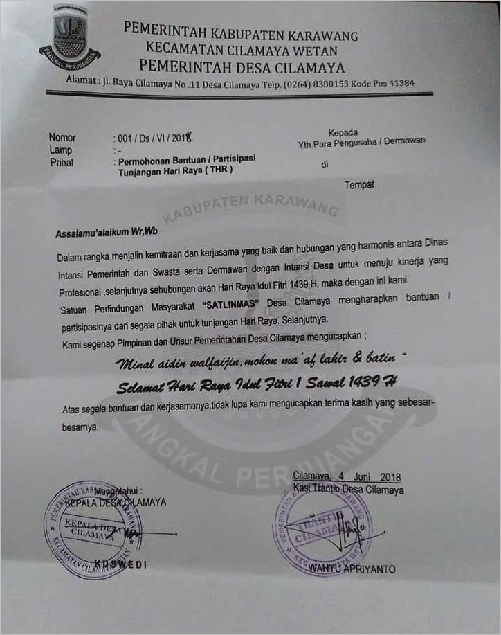 Contoh Surat Edara Permohonan Data Thr