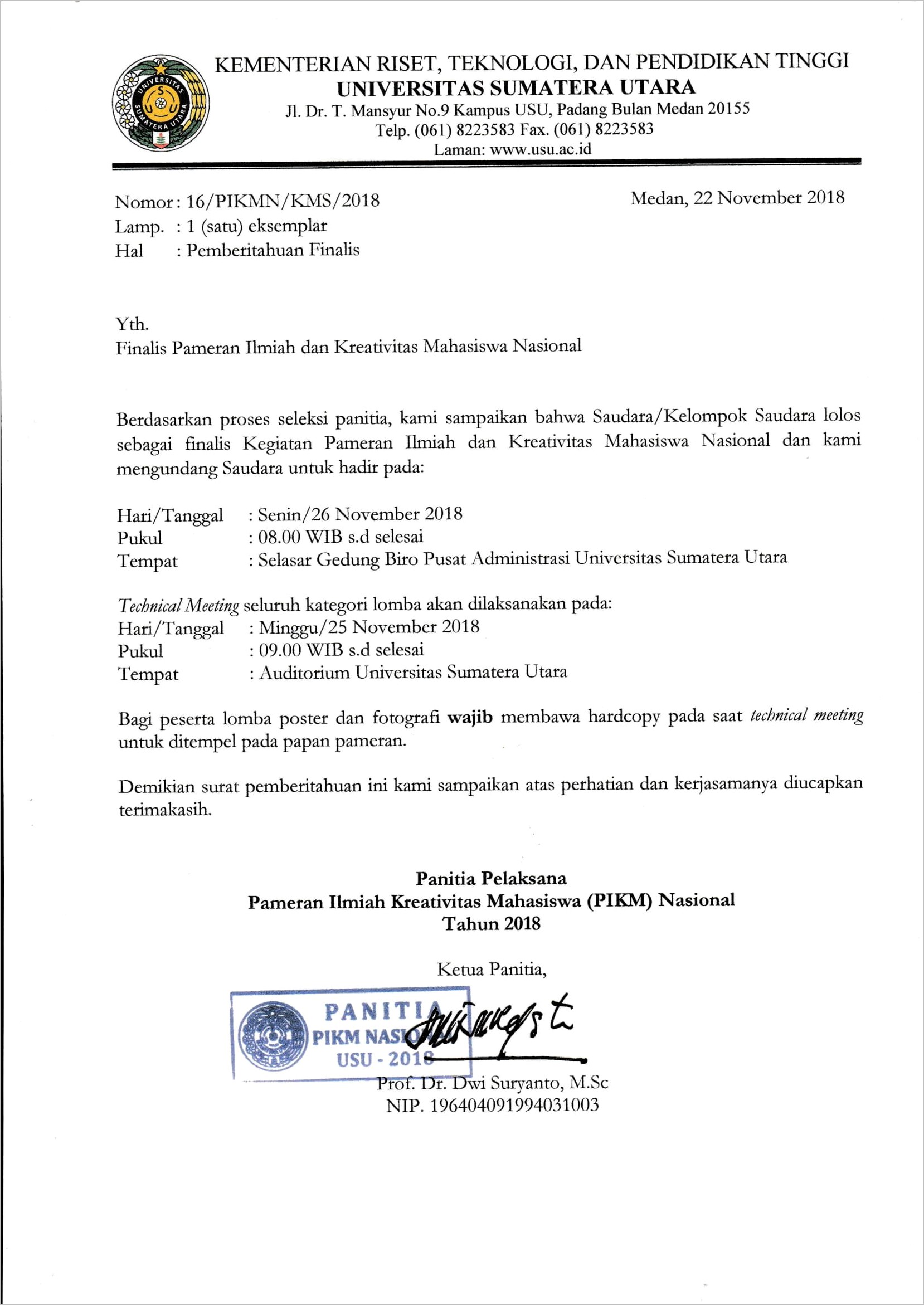 Contoh Surat Keterangan Aktif Kuliah Universitas Sumatera Utara