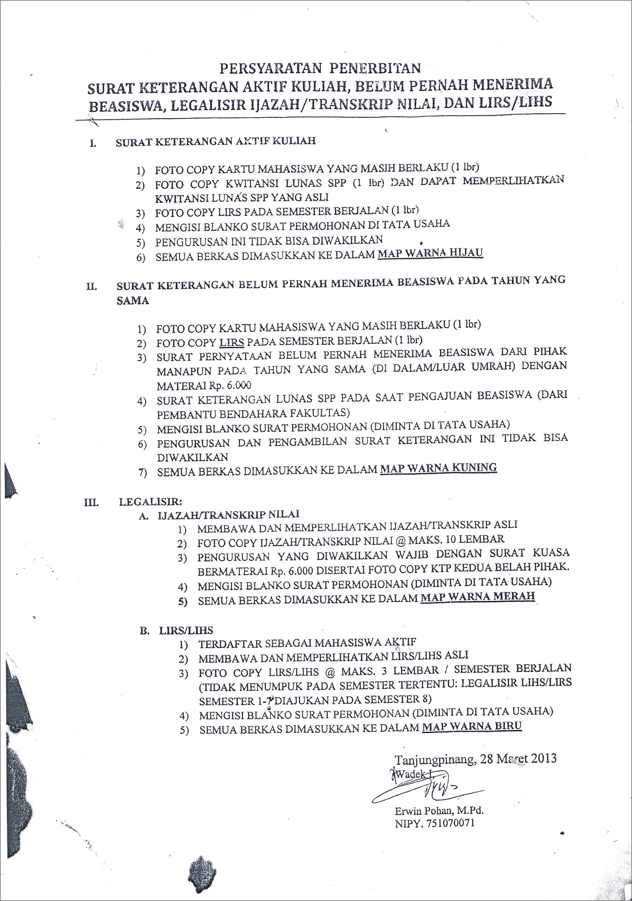 Contoh Surat Keterangan Aktif Kuliah Untuk Beasiswa