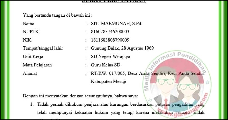 Contoh Surat Keterangan Aktif Mengajar Pppk