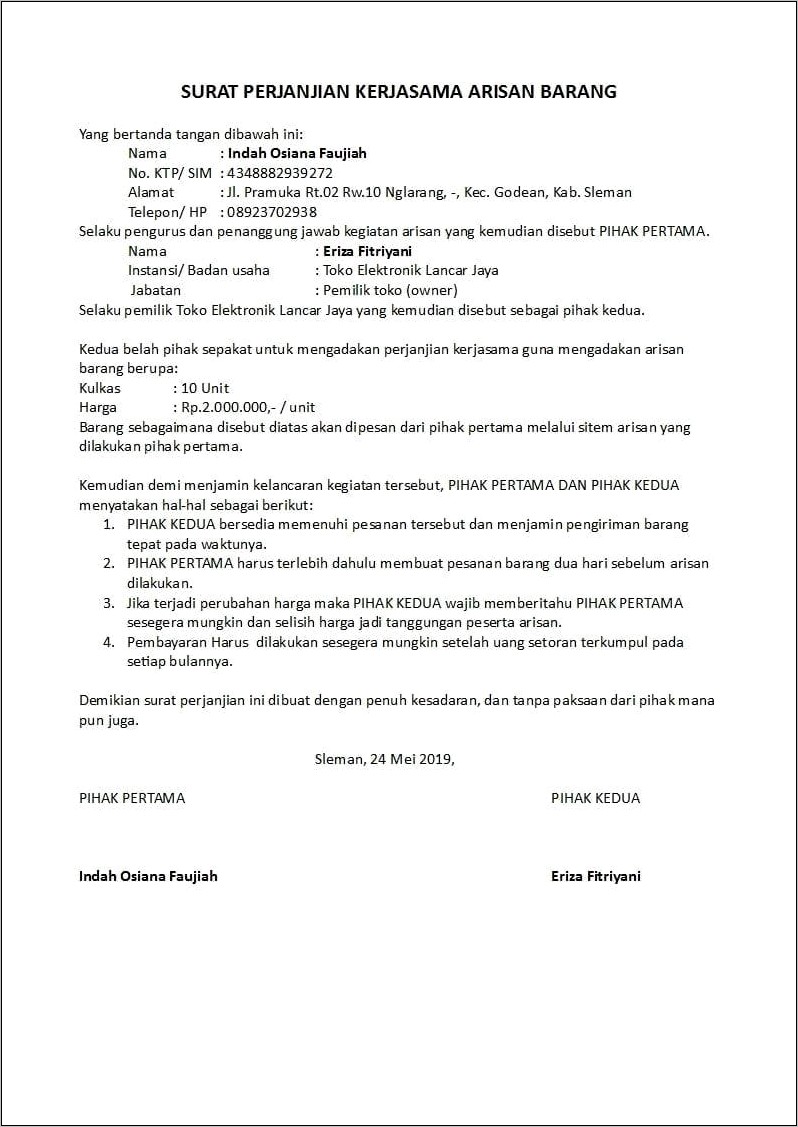 Contoh Surat Keterangan Arisan