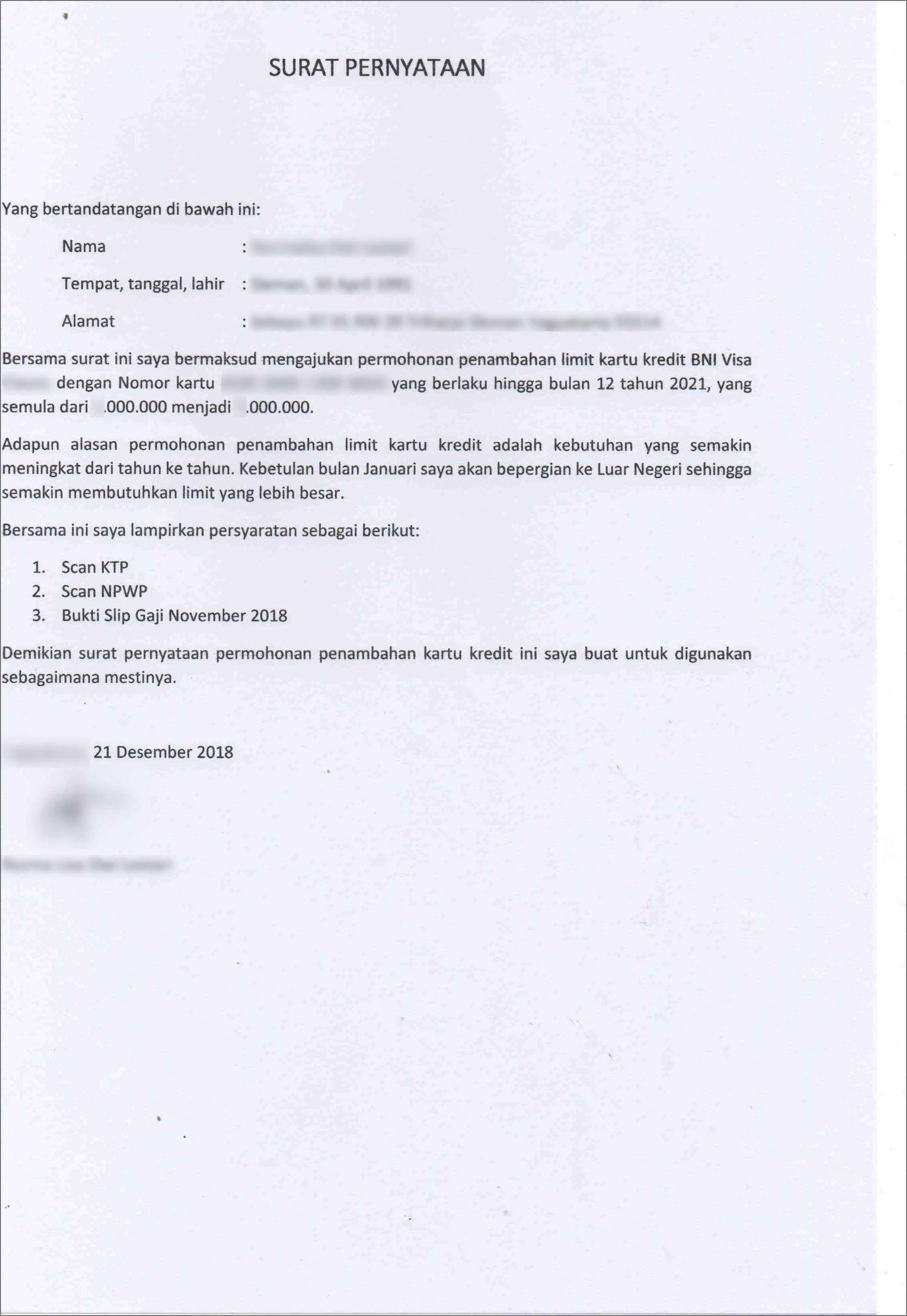 Contoh Surat Keterangan Bank Bni