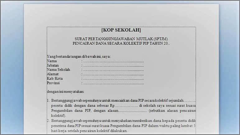 Contoh Surat Keterangan Bsm Pip