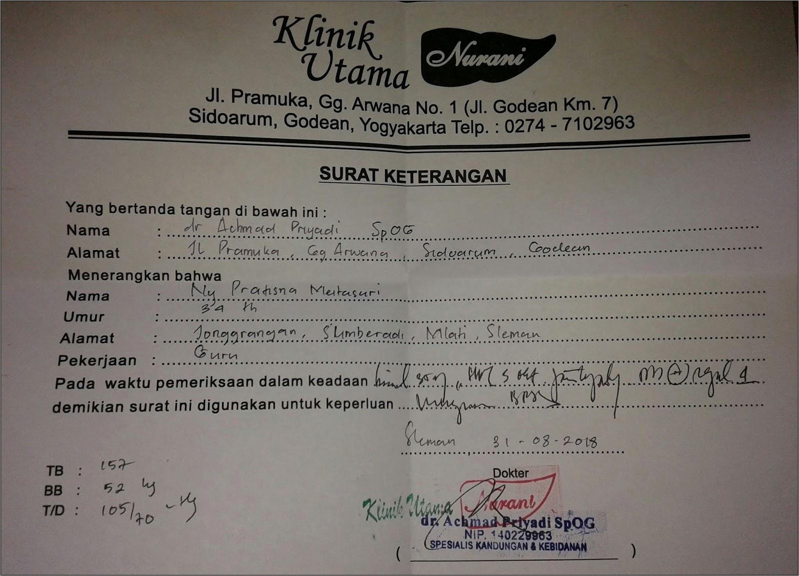 Contoh Surat Keterangan Cuti Bersalin.doc