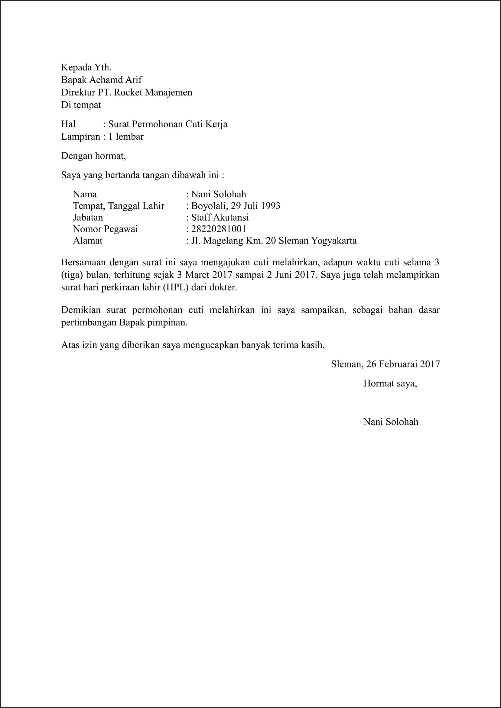 Contoh Surat Keterangan Cuti Pns