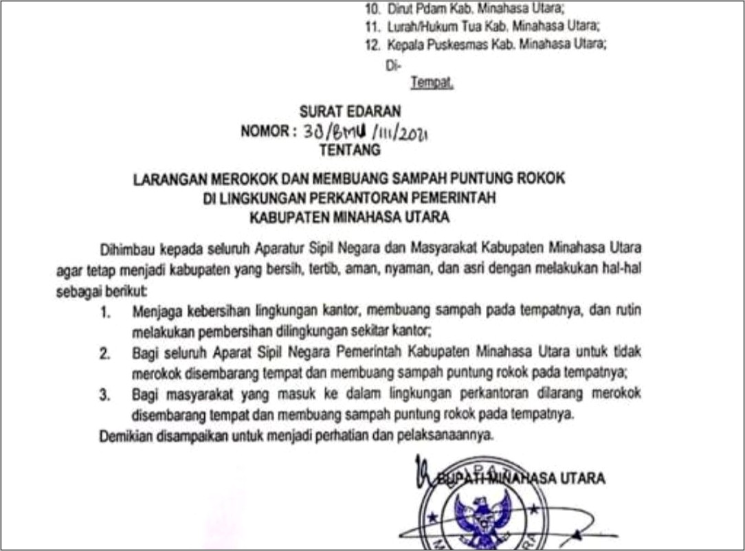 Contoh Surat Keterangan Dinas Pencatatan Sipil Kabupaten Minahasa Utara