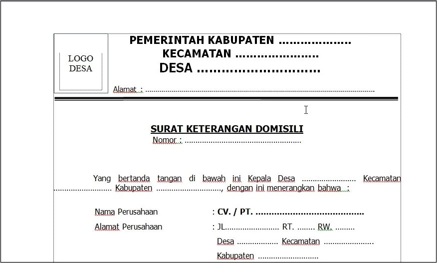 Contoh Surat Keterangan Domisili Kantor