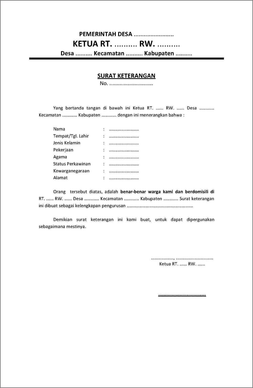 Contoh Surat Keterangan Domisili Semarang
