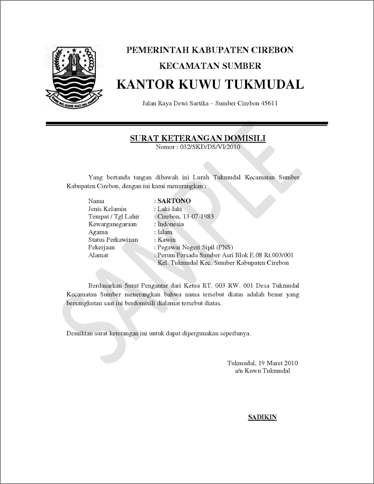 Contoh Surat Keterangan Domisili Tpq