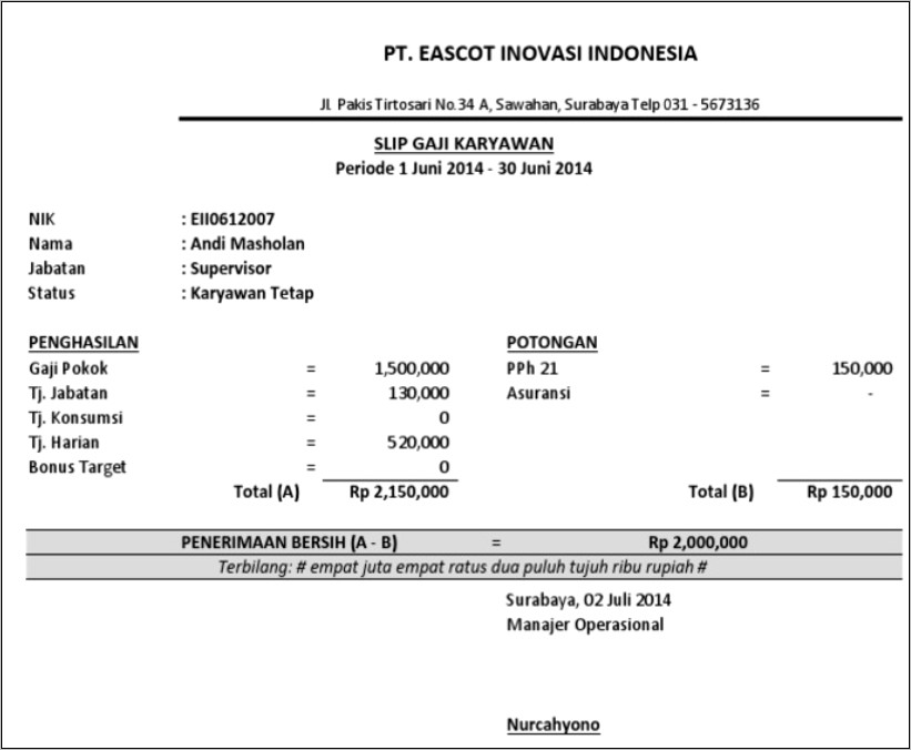 Contoh Surat Keterangan Gaji Sederhana