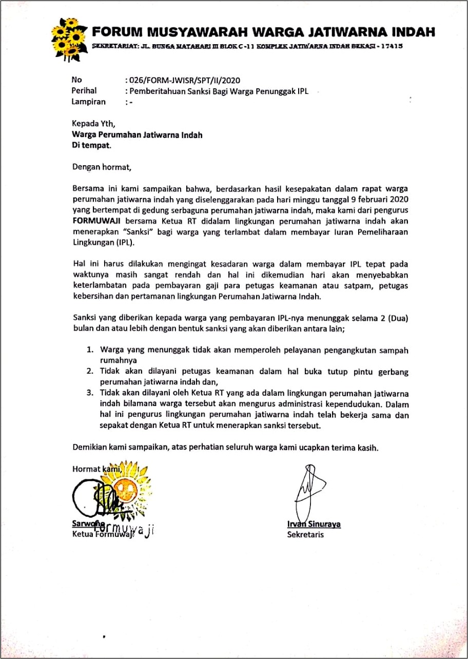 Contoh Surat Keterangan Gaji Telat