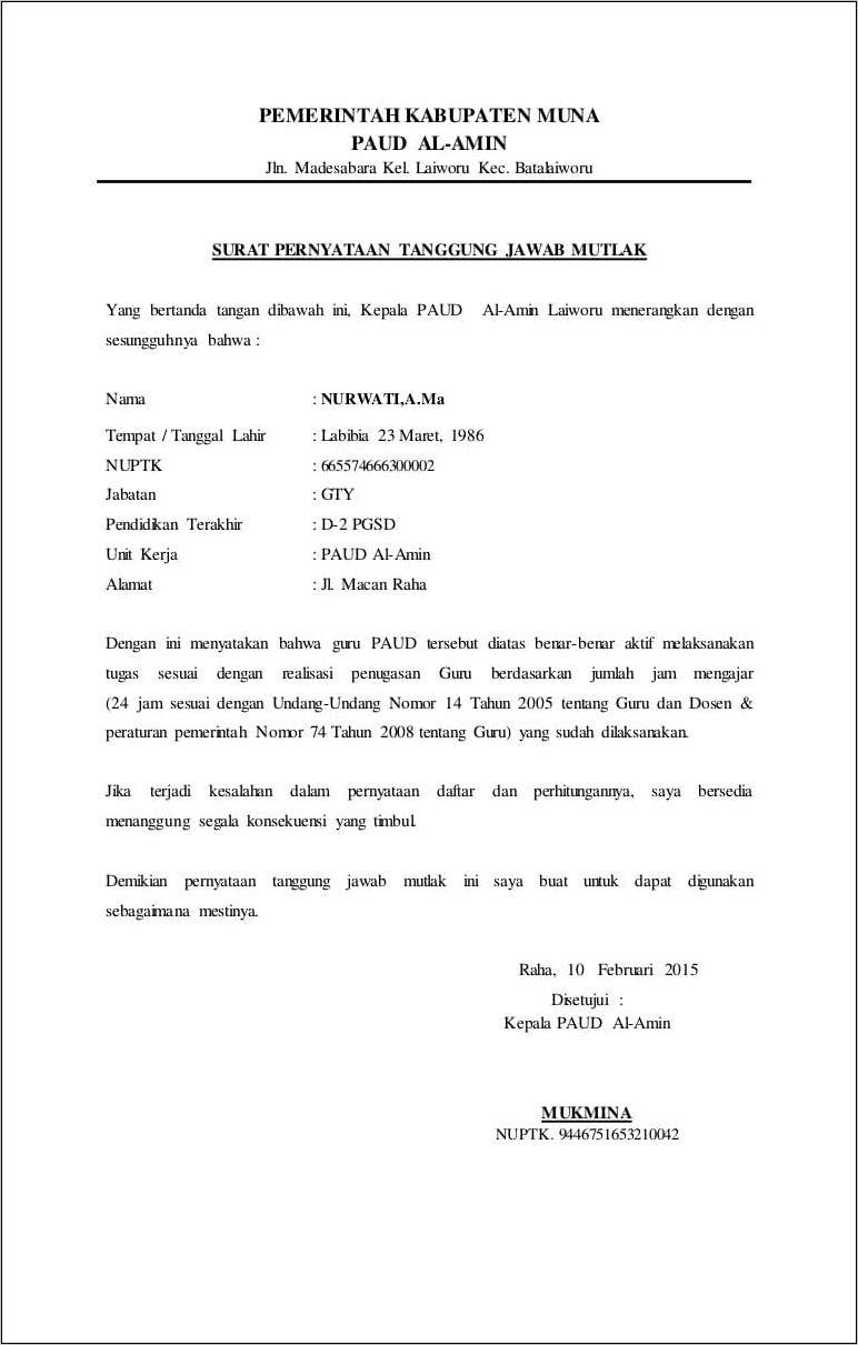 Contoh Surat Keterangan Gty