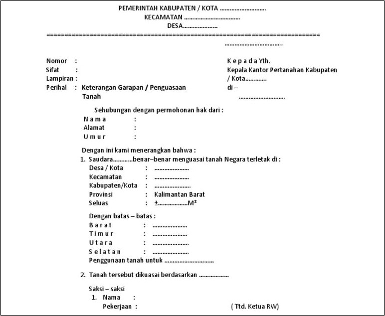 Contoh Surat Keterangan Hak Garap