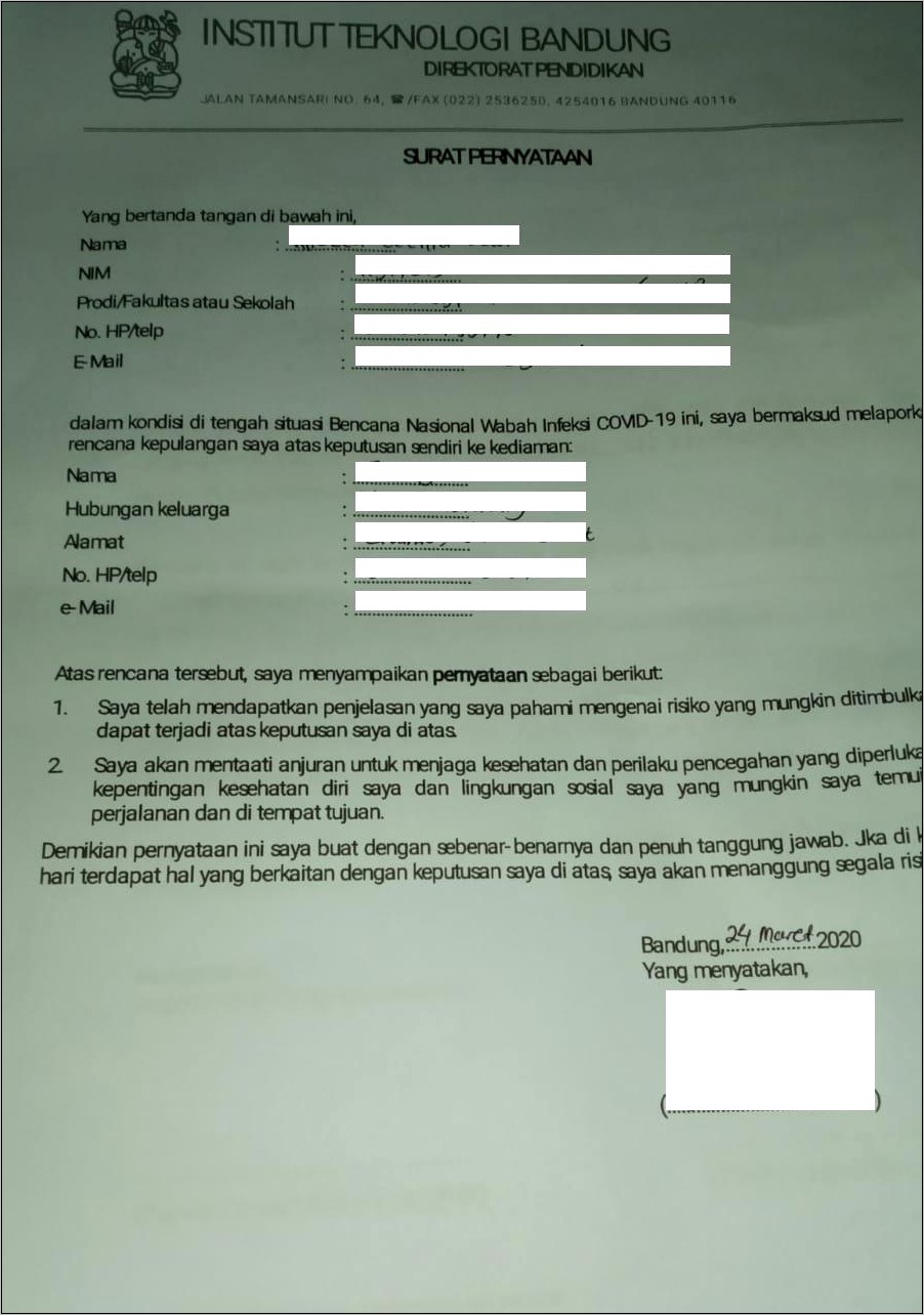 Contoh Surat Keterangan Hc