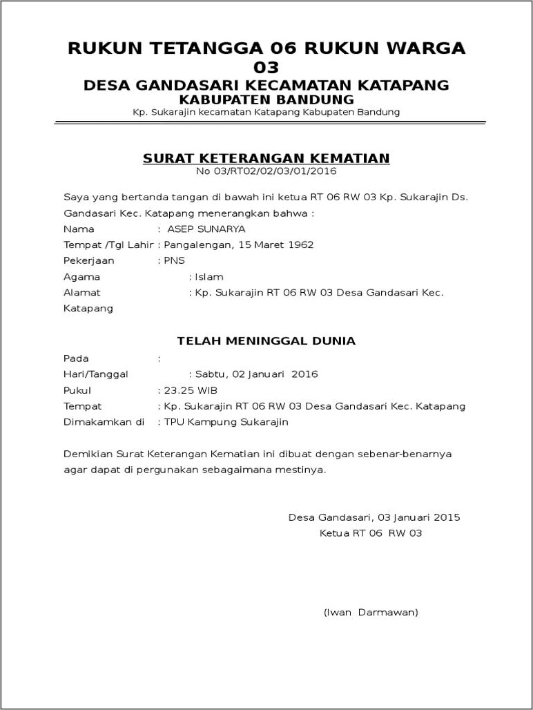 Contoh Surat Keterangan Hgu