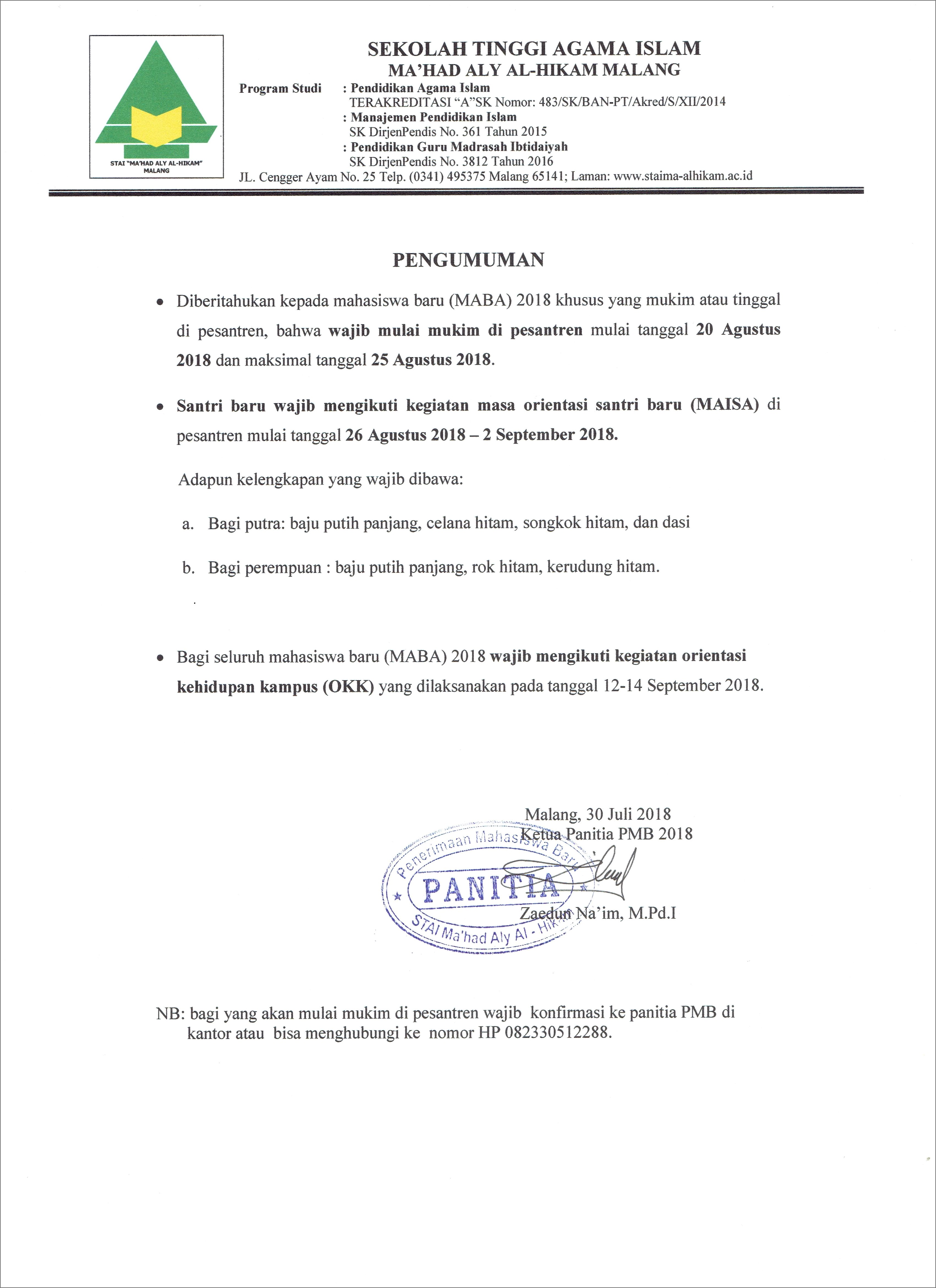 Contoh Surat Keterangan Izin Mulai Pmb