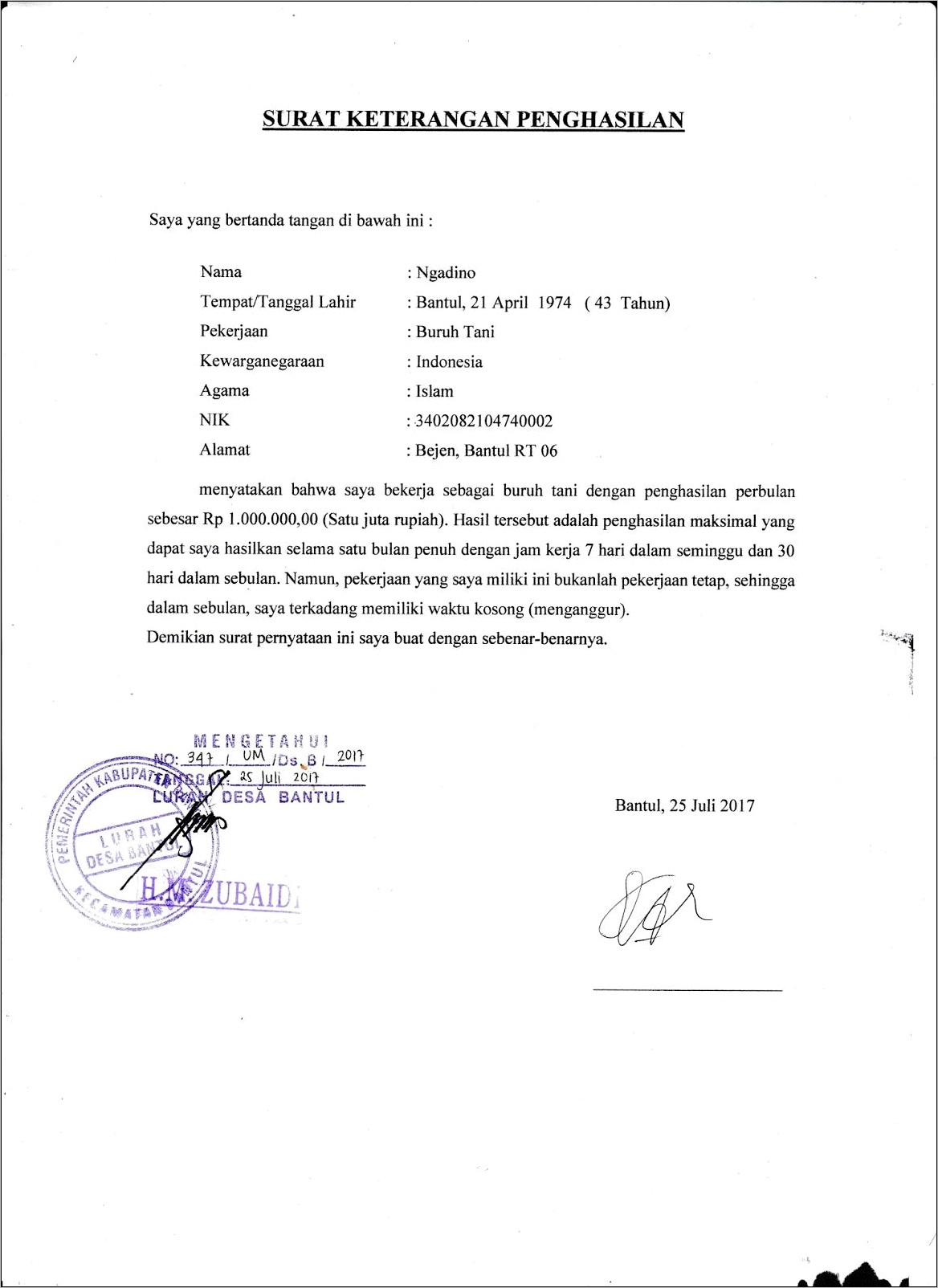 Contoh Surat Keterangan Jagi