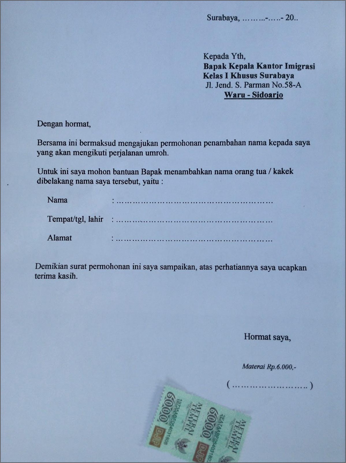 Contoh Surat Keterangan Kantor Untuk Perpanjangan Pasport