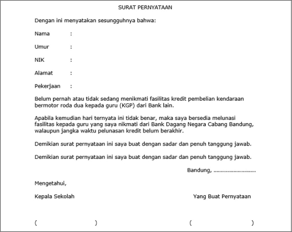 Contoh Surat Keterangan Karpeg