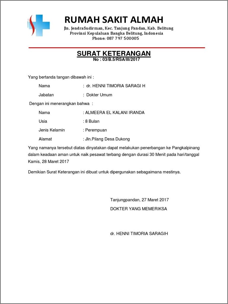 Contoh Surat Keterangan Keguguran Dari Dokter