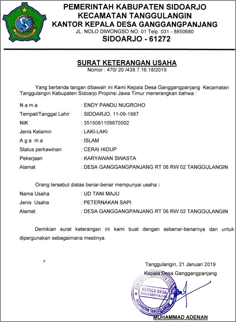 Contoh Surat Keterangan Kepala Rt